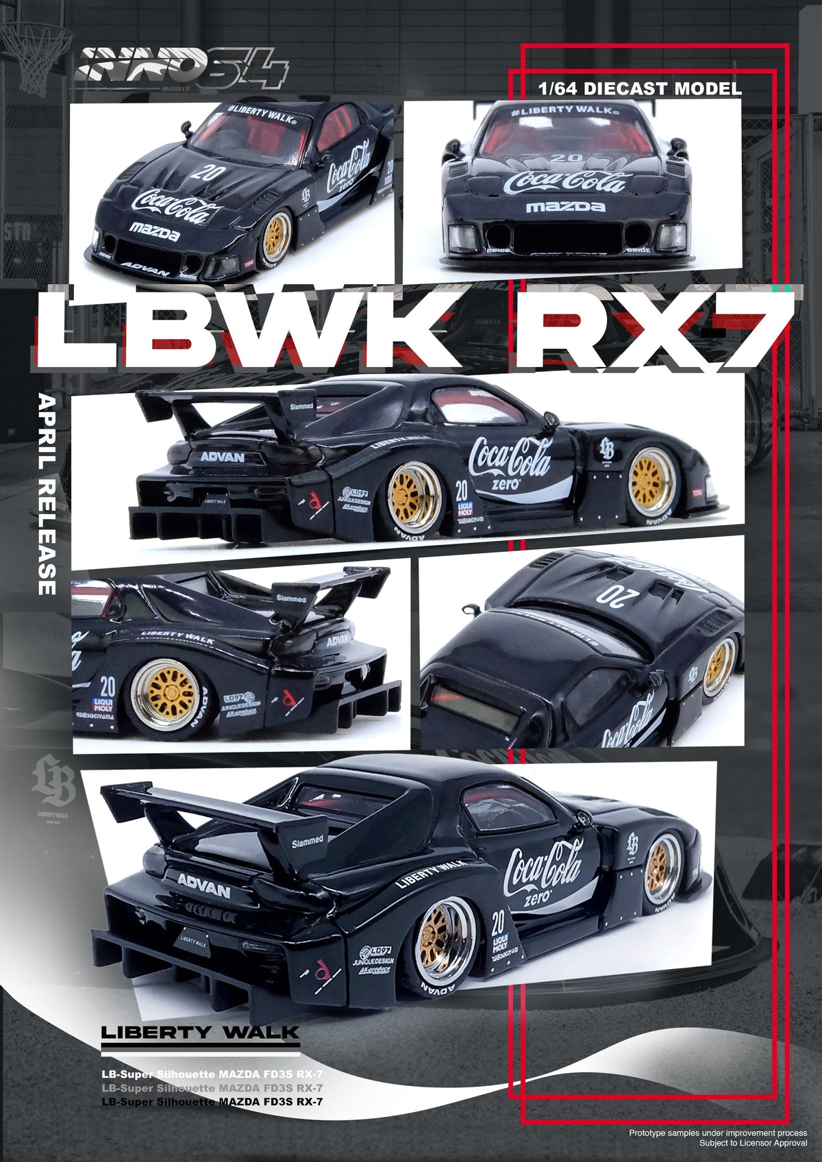 Mazda RX7 FD3S Liberty Walk Super Silhouette Black Coca-Cola Inno64 1/64 scale 