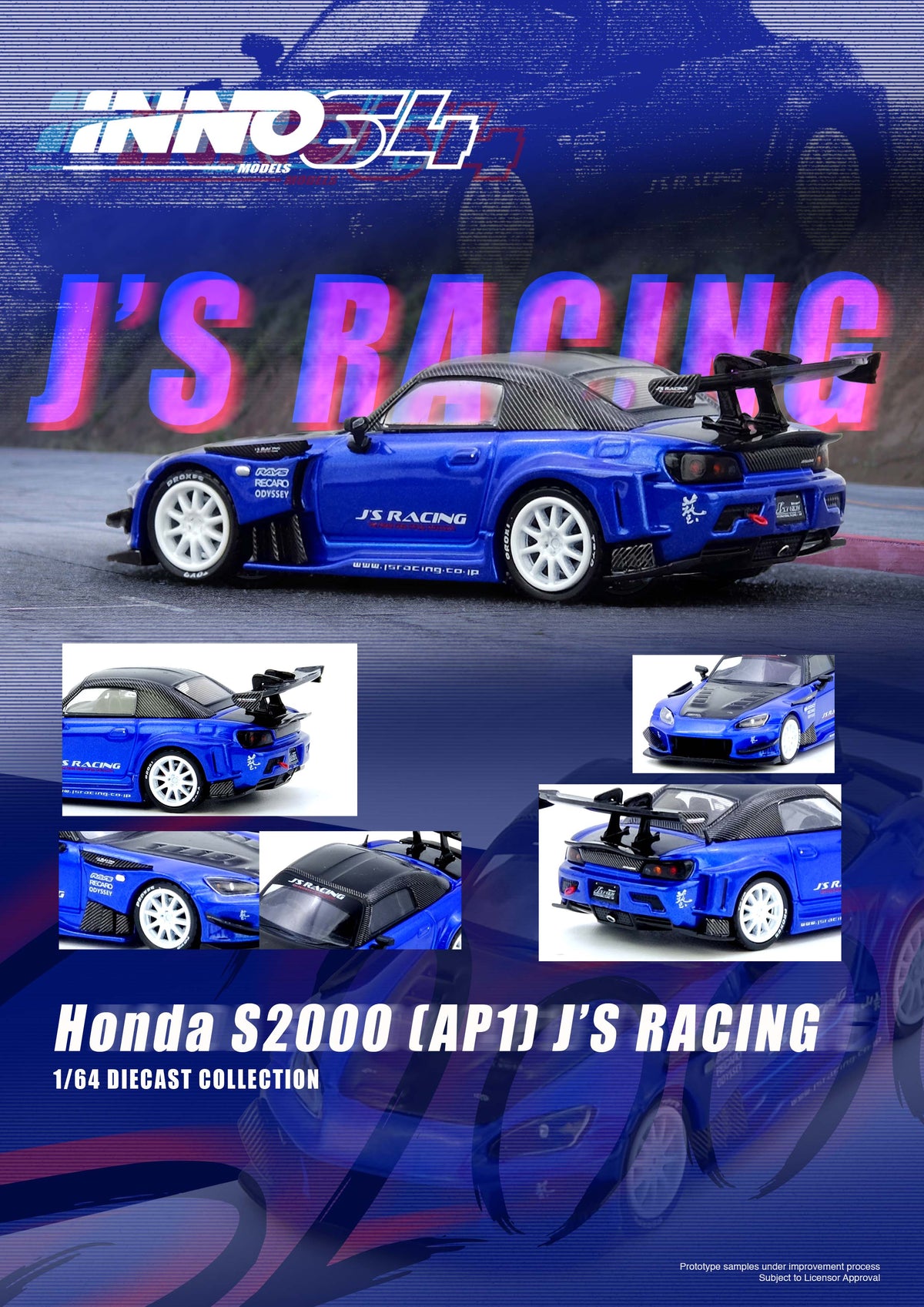 Honda S2000 J'S Racing Blue Inno64 1/64 scale