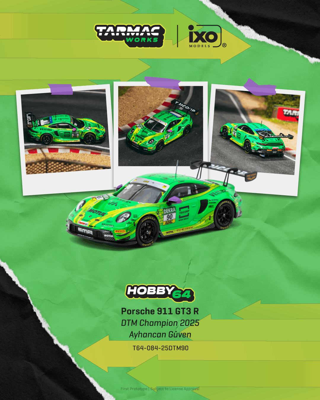 (PRE-ORDER) Porsche 911 GT3 R DTM Champion 2025 Ayhancan Güven Tarmac Works 1/64 T64-084-25DTM90