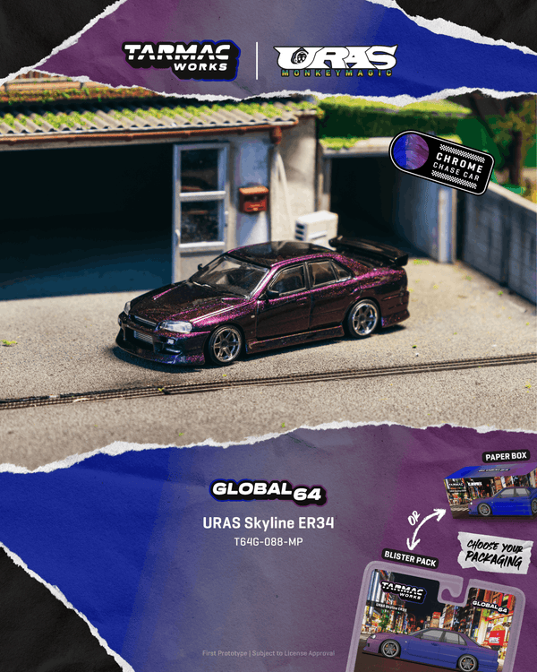 (PRE-ORDER) Nissan URAS Skyline ER34 Midnight Purple Tarmac Works 1/64 T64G-088-MP