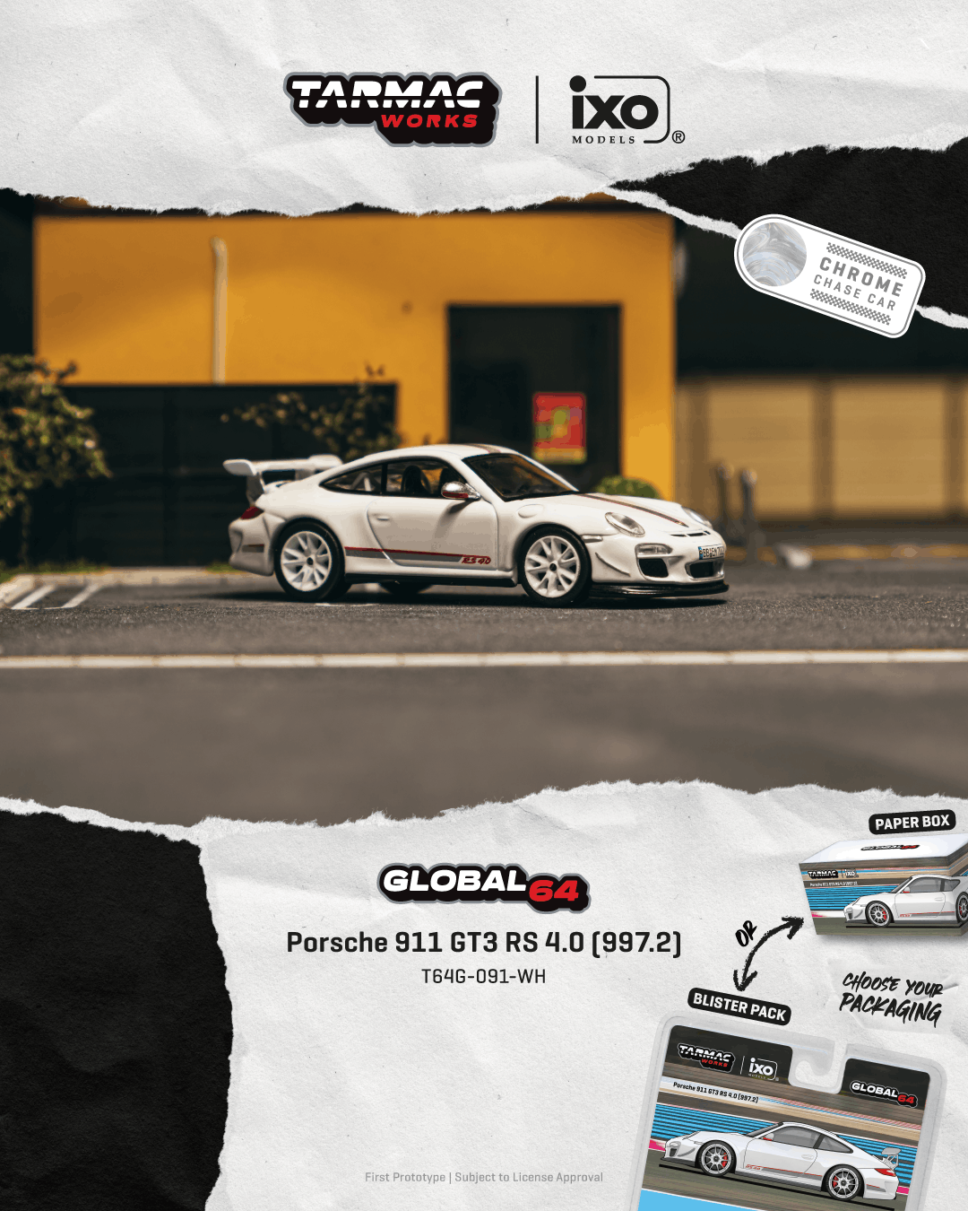 (PRE-ORDER) Porsche 911 GT3 RS 4.0 997.2 White Tarmac Works 1/64 T64G-091-WH