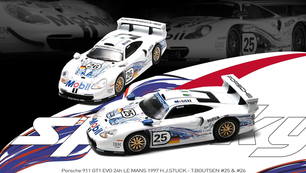 (Pre-order) 2x car set Porsche 911 GT1 EVO 24h Le Mans 1997 H.J. Stuck - T. Boutsen #25 & #26 Sparky Tiny Exclusive