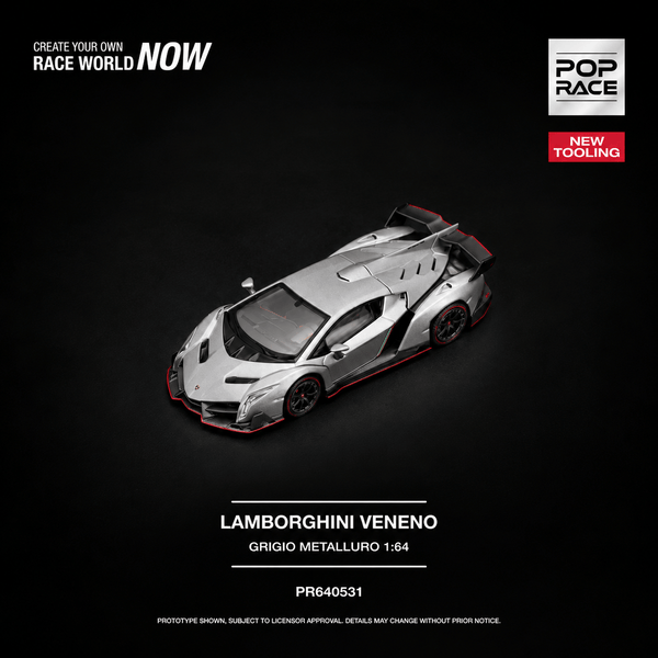 (PRE-ORDER) Lamborghini Veneno Grigio Metalluro Pop Race 1/64 PR640531