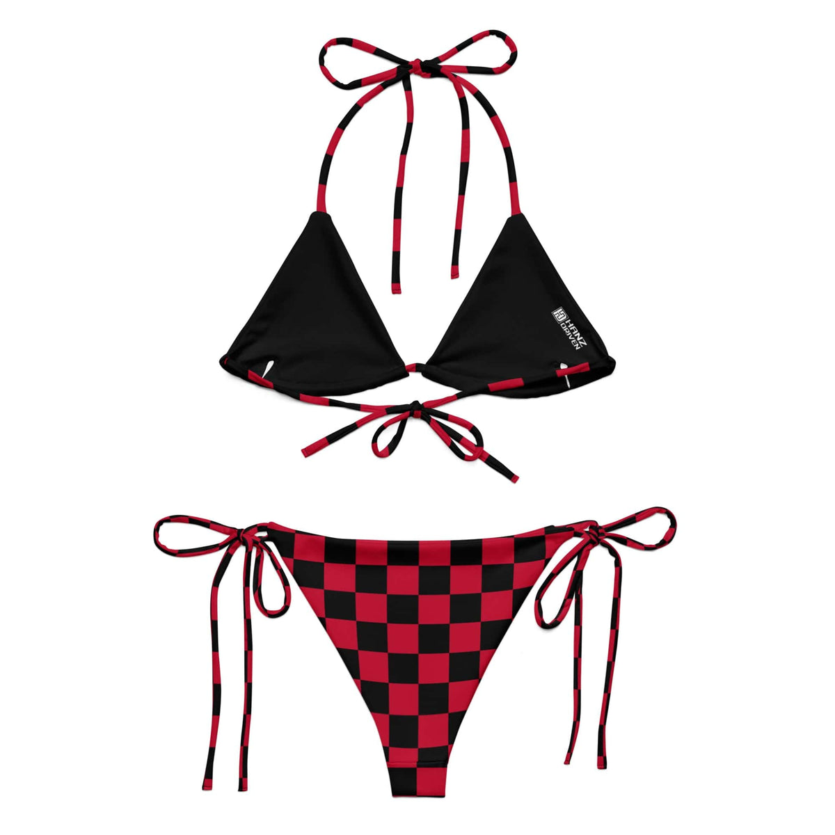 Red and black string bikini