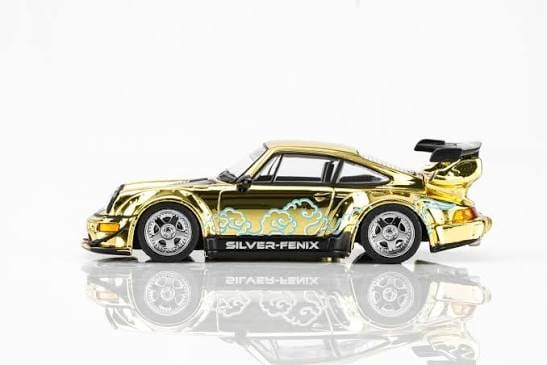 Porsche 911 964 RWB Silver Fenix Gold Chrome with 1/64 magnetic air-cooled engine Motorhelix TMCS 2026 Limited Edition