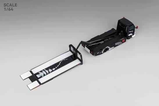 Custom Flatbed Tow Truck Skeleton Dinosaur (Black & White) - 1/64 Mega Gear