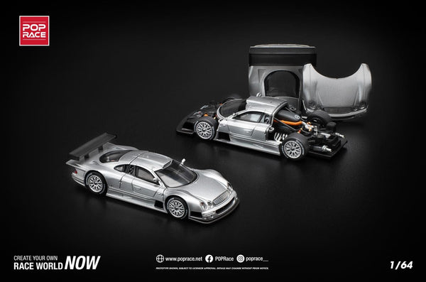 Mercedes Benz AMG CLK GTR Silver Pop Race 1/64 scale 