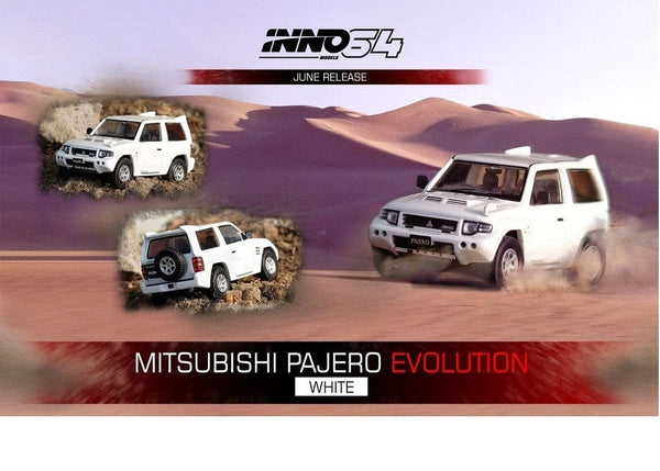 Mitsubishi Pajero Evolution White with extra tires Inno64 1/64 scale IN64-EVOP-PH