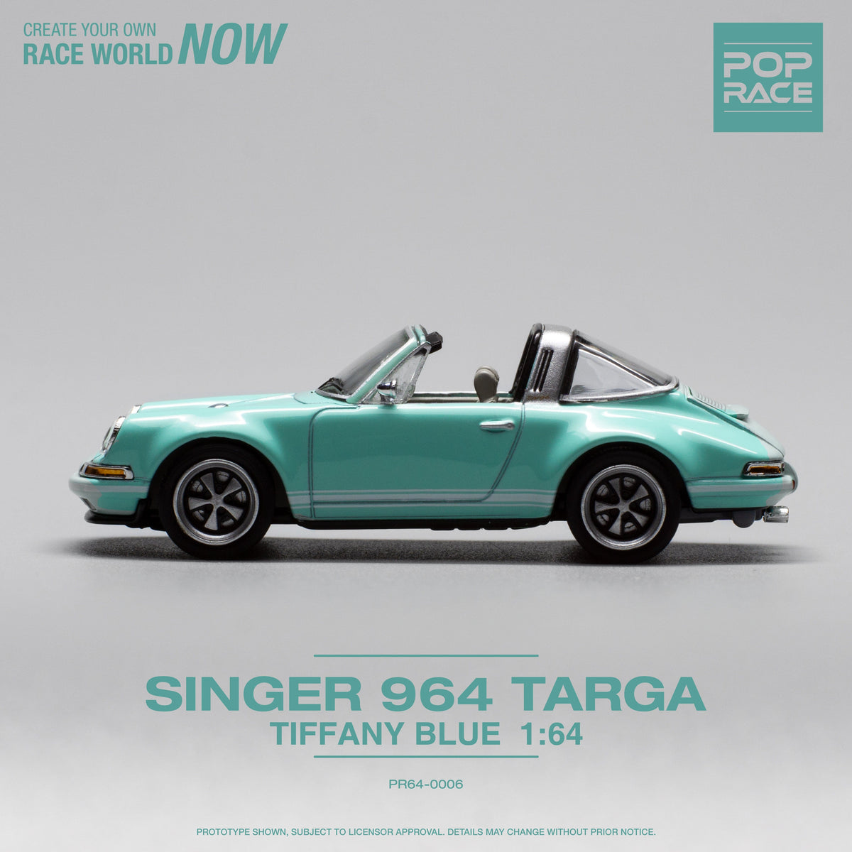 Porsche Singer Targa Tiffany Blue 1/64 scale Pop Race