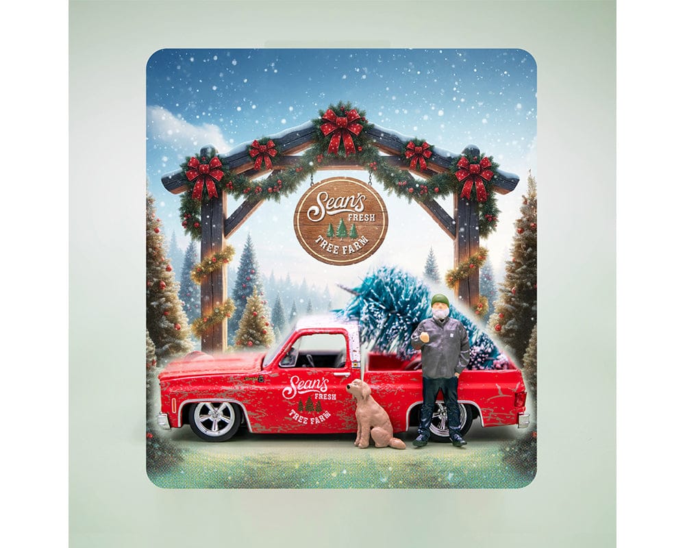 Diorama Sean’s Fresh Tree Farm 1977 Chevrolet Silverado 10 with Sean Figure & Dog