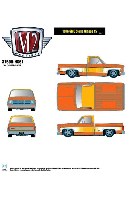 (Pre-order) 1976 GMC Sierra Grande Orange Slice Pick-up Truck M2 Machines 1/64 scale