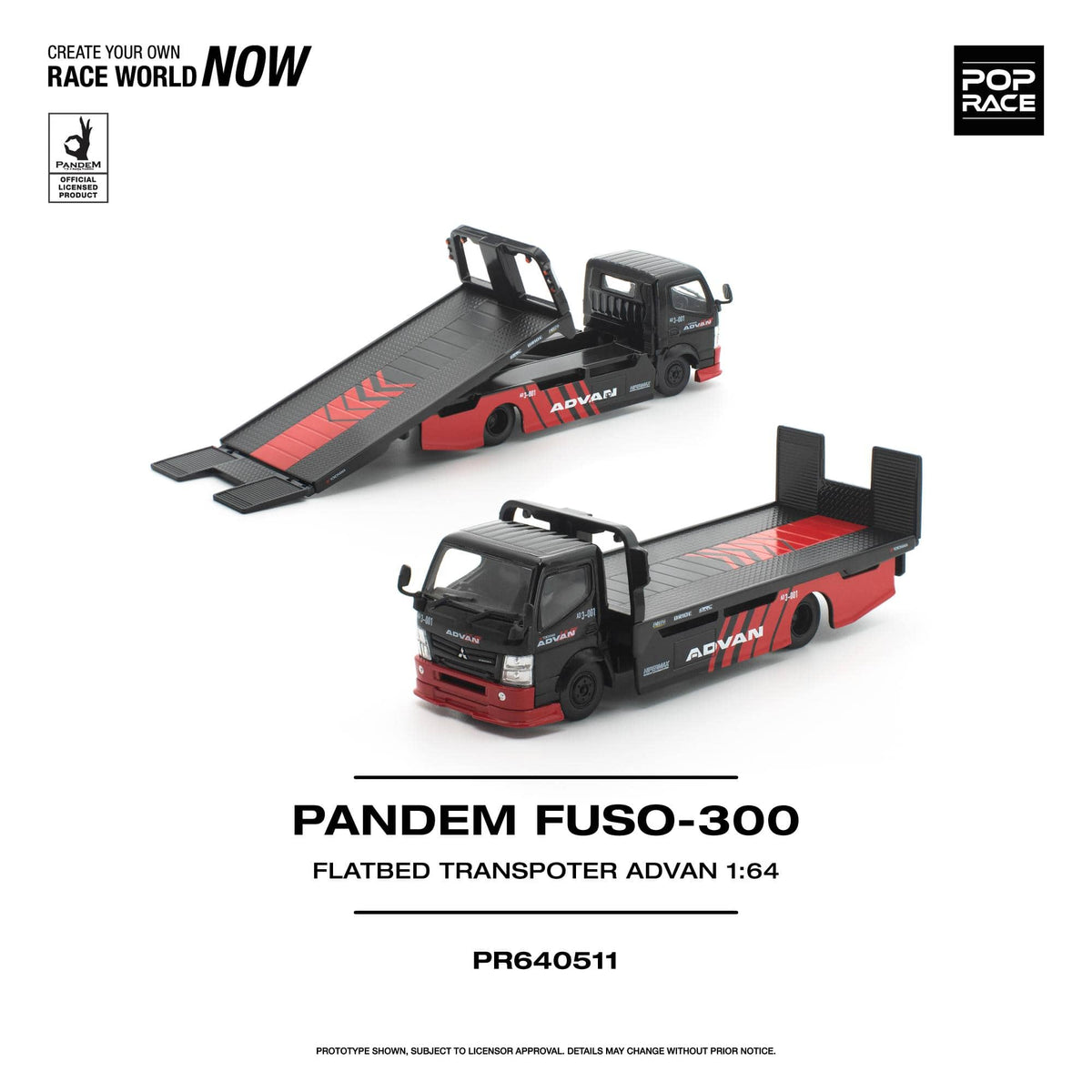 Pandem Fuso 300 Flatbed Transporter Advan Pop Race 1/64 scale