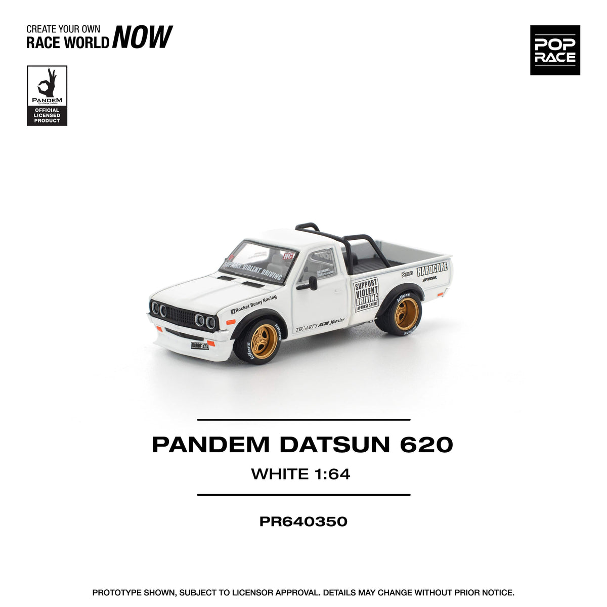 (Pre-order) Pick up truck Pandem Datsun 620 White 1/64 scale Pop Race