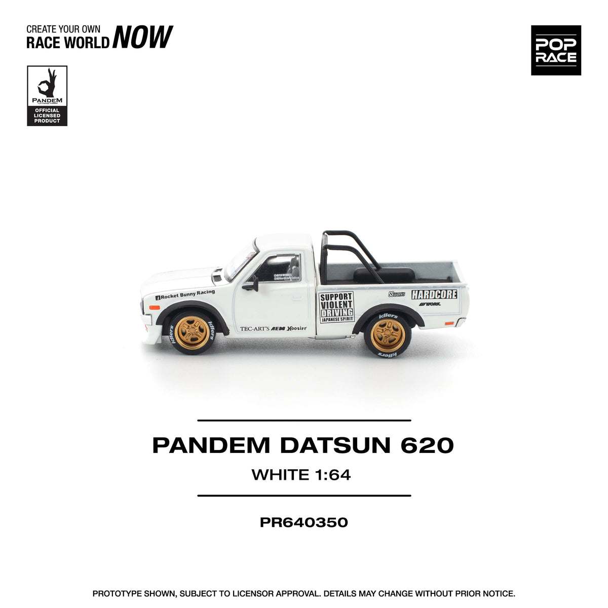 (Pre-order) Pick up truck Pandem Datsun 620 White 1/64 scale Pop Race
