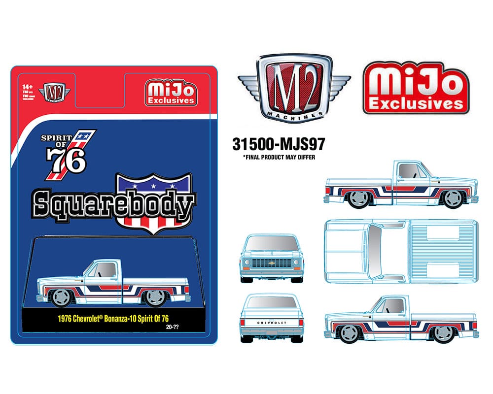 1976 Chevrolet Silverado Bonanza 10 SPIRIT OF 76 Squarebody USA Special Edition White M2 Machines 1/64 scale