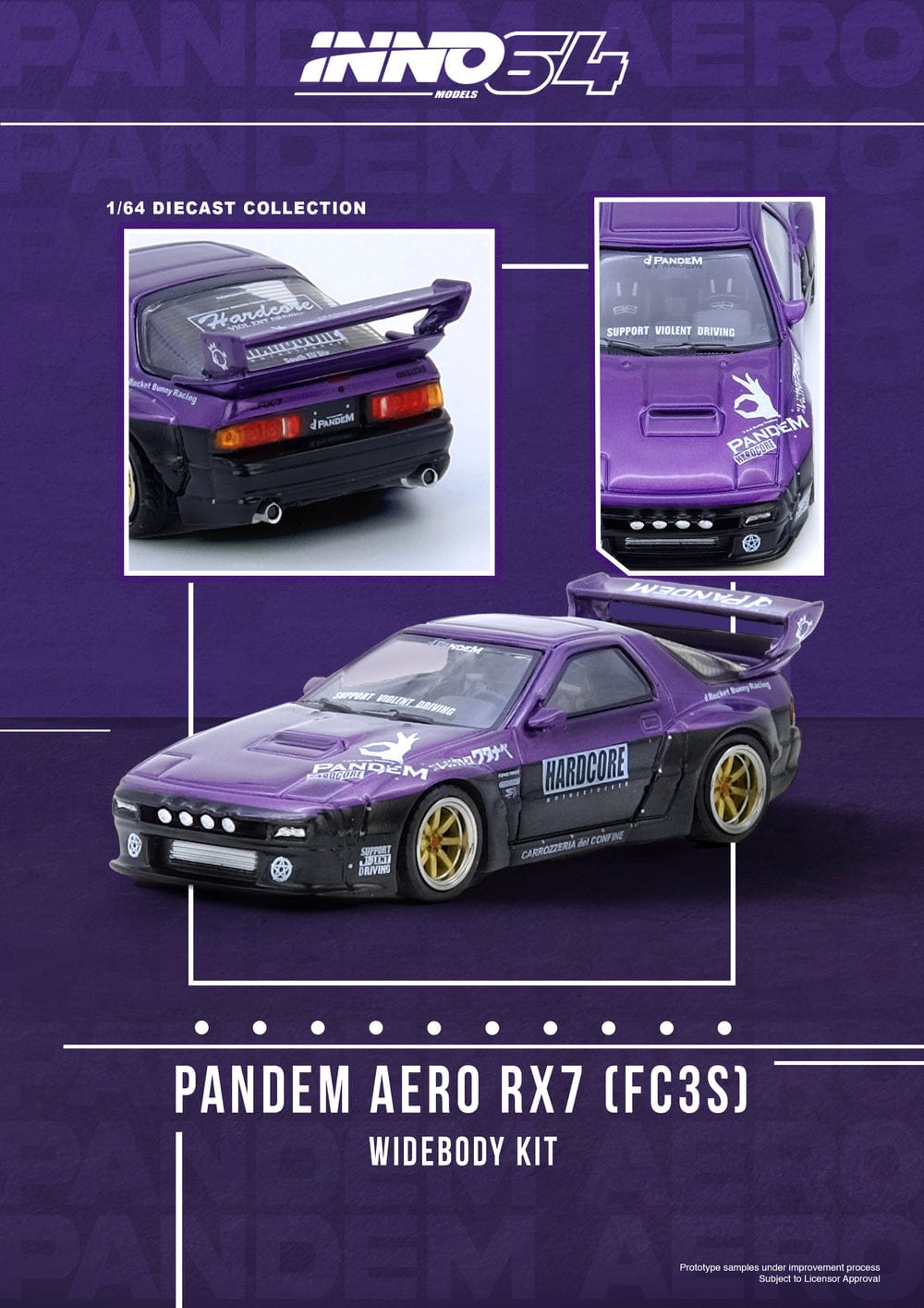 Mazda RX7 FC3S Pandem Rocket Bunny Purple Inno64 1/64 scale
