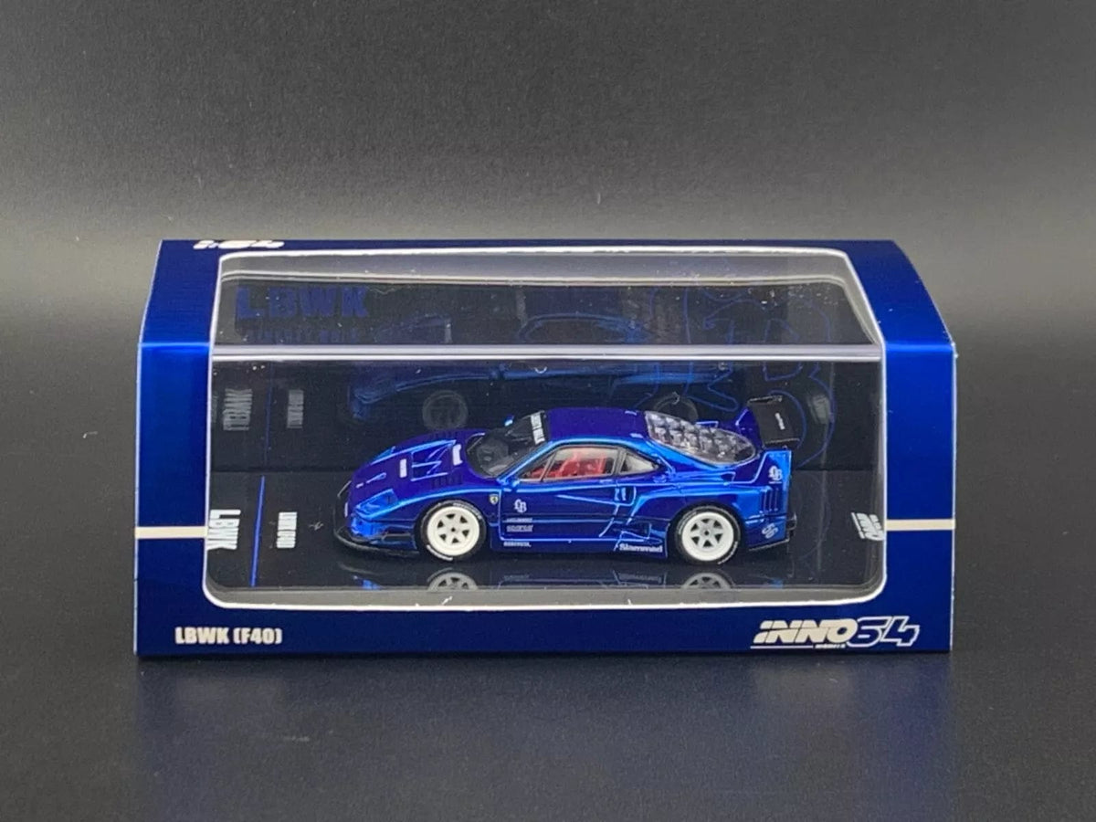 Chase Blue Ferrari F40 Liberty Walk Chrome Black Special Edition Inno64 1/64 scale