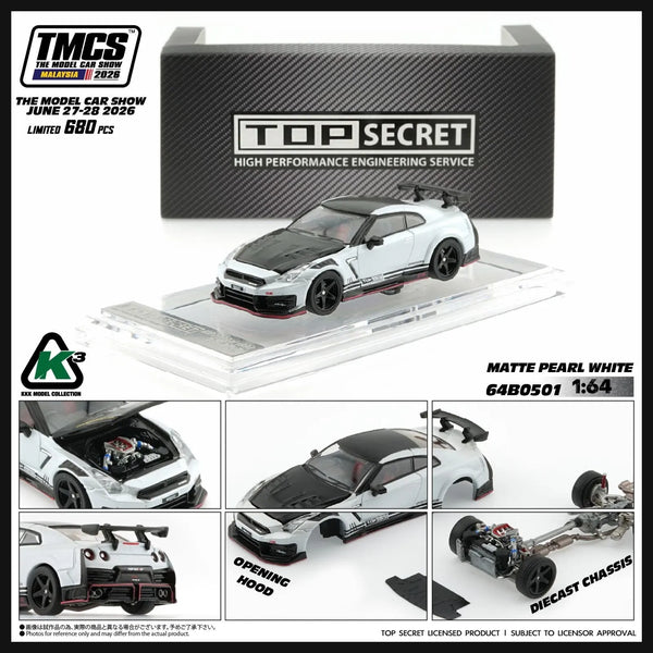 Nissan GT-R R35 Pearl White Top Secret TMCS 2026 Exclusive Numbered 517/1000 K3 1/64