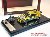 Porsche 911 964 RWB Silver Fenix Gold Chrome with 1/64 magnetic air-cooled engine Motorhelix TMCS 2026 Limited Edition