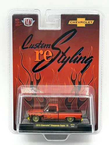 Chase 1973 Chevrolet Cheyenne Super 10 Custom Re Styling – Brown w/ Flames M2 Machines