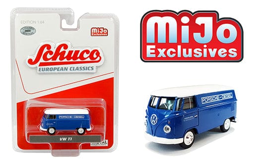 Volkswagen T1 Panel Bus – Porsche Diesel (Blue with white top) Schuco 1/64 diecast miniature car