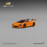 CM Model 1:64 McLaren 720S GT3X Papaya Orange front three-quarter view