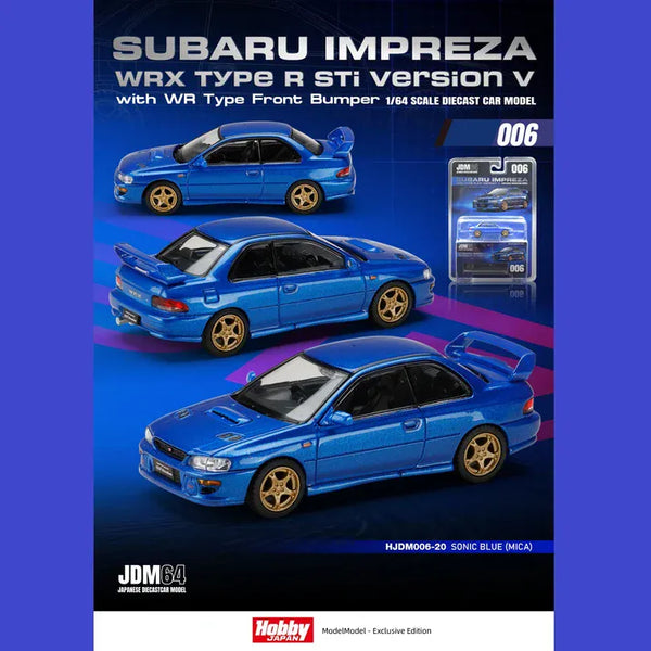 Subaru Impreza WRX type R Sti Version with WR Type Front Bumper - SONIC BLUE (MICA) - JDM64 1/64 - Hobby Japan HJDM006-20